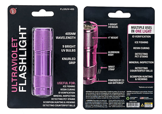UV Aluminum 4" Handheld Flashlight with Wrist Strap,  405nm Wavelength