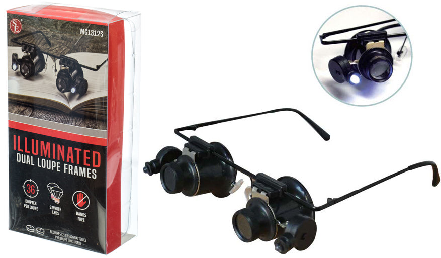 2 LED Illuminated Hands-Free Double Loupe on Glasses Frame