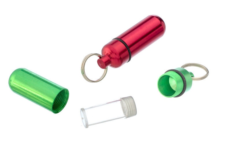 Pill holder keychain with plastic vial