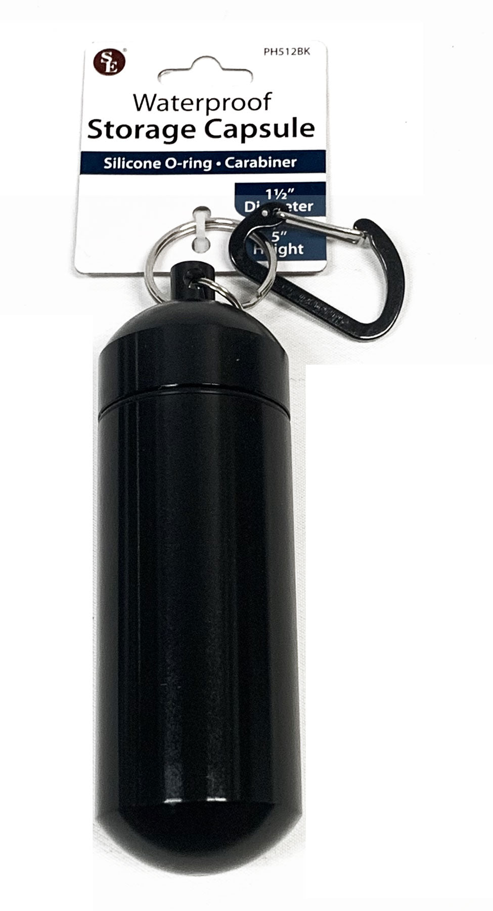 5" Waterproof Black Jumbo Aluminum Container /Capsule with Carabiner