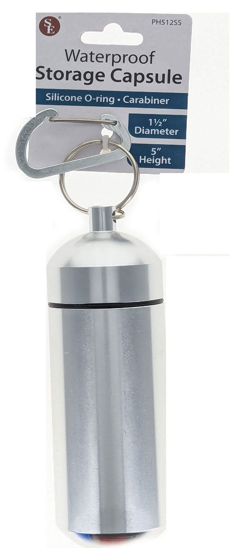 5" Waterproof Silver Jumbo Aluminum Container /Capsule with Carabiner