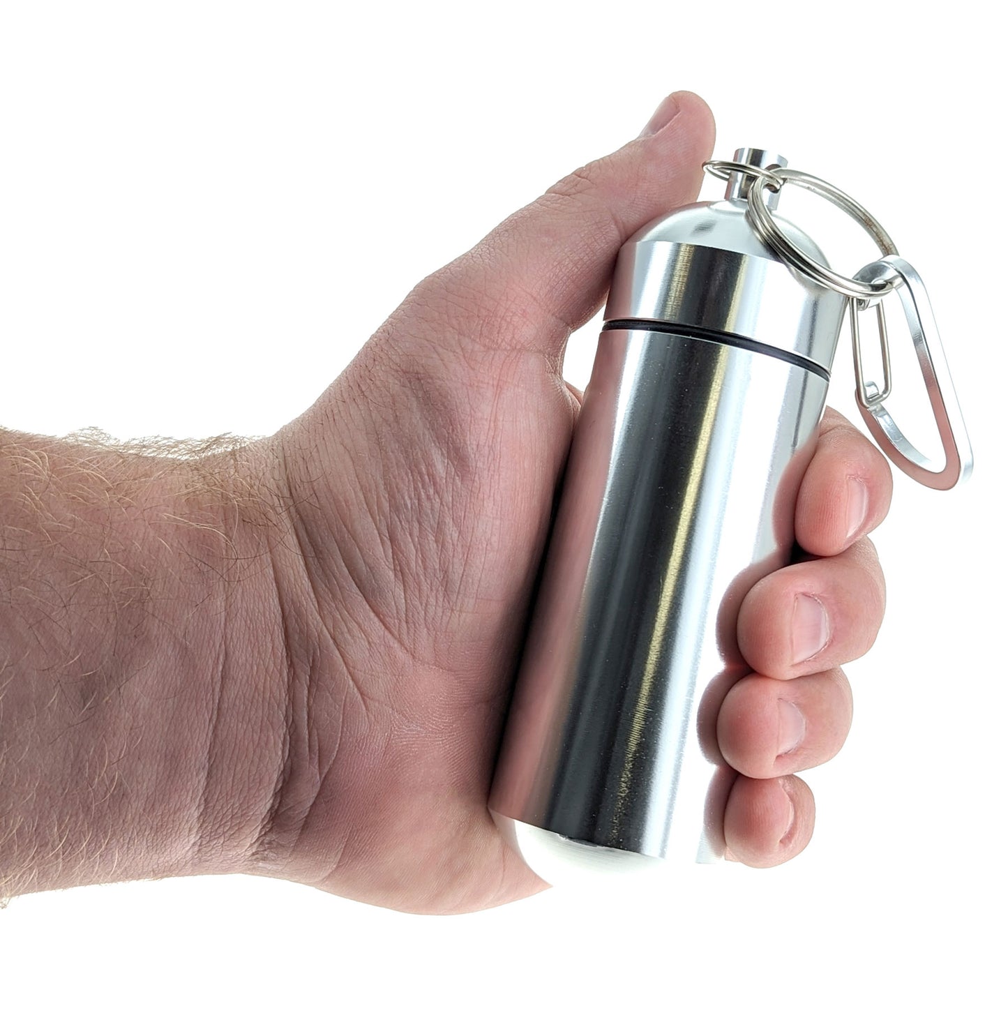 5" Waterproof Silver Jumbo Aluminum Container /Capsule with Carabiner